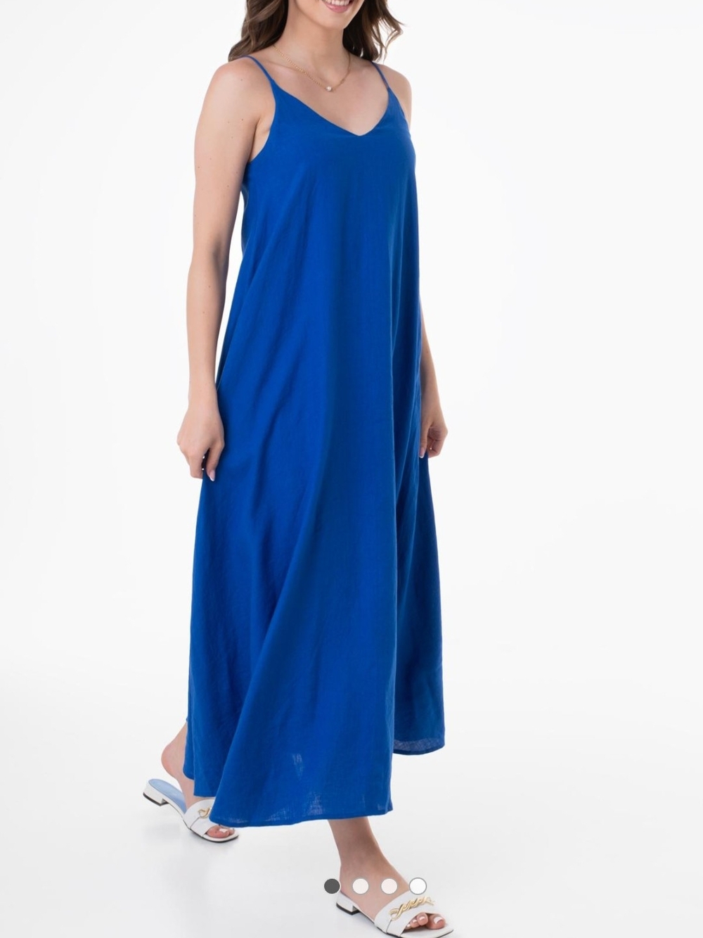 Tommy Hilfiger Royal Blue Linen V-Neck Bias Cut Maxi Dress Size M